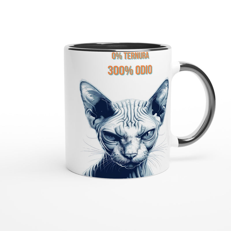 Taza Bicolor con Impresión de Gato "Sphynx Implacable" Michilandia