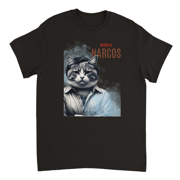 Camiseta unisex estampado de gato "Narcogato"