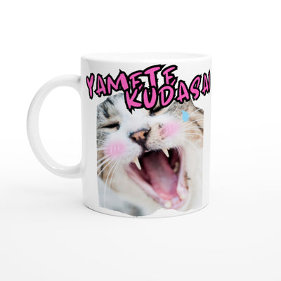 Taza blanca con impresión de gato 