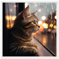 Póster semibrillante de gato con marco de madera "Michi Observador" Gelato