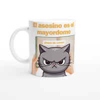 Taza Blanca con Impresión de Gato "El Misterio del Mayordomo" Michilandia | La tienda online de los fans de gatos