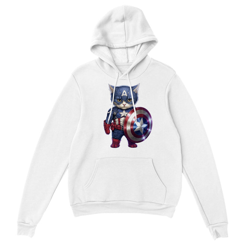 Sudadera con capucha unisex estampado de gato "Capitán América Peludo" Gelato