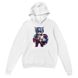 Sudadera con capucha unisex estampado de gato "Capitán América Peludo" Gelato