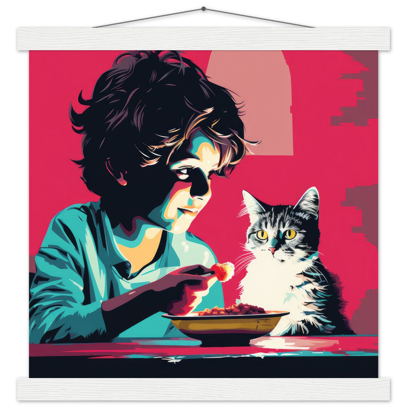 Póster semibrillante de gato con colgador "Michi con Hambre" Gelato