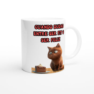 Taza Blanca con Impresión de Gato "Dilema Dulce" Michilandia | La tienda online de los fans de gatos