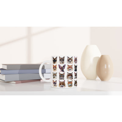 Taza Blanca con Impresión de Gato "Cool Cats" Michilandia | La tienda online de los fans de gatos