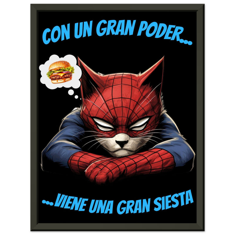 Póster Semibrillante de Gato con Marco Metal "Spider-Siesta" Michilandia | La tienda online de los amantes de gatos