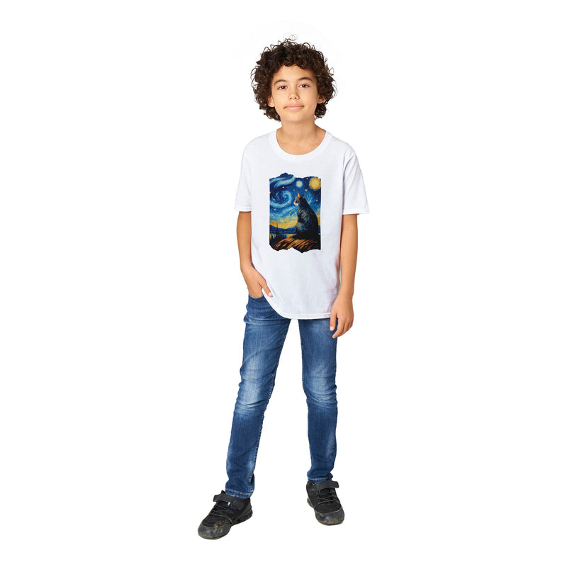 Camiseta Junior Unisex Estampado de Gato "Michi en la Noche Estrellada" Michilandia | La tienda online de los fans de gatos