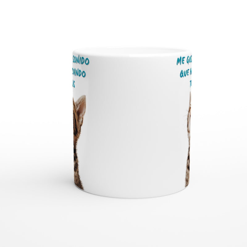 Taza Blanca con Impresión de Gato "Silencio Melódico" Michilandia | La tienda online de los fans de gatos