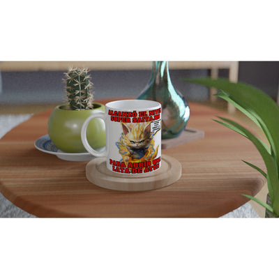 Taza blanca con impresión de gato "Super Saiyajin Felino" Michilandia | La tienda online de los amantes de gatos