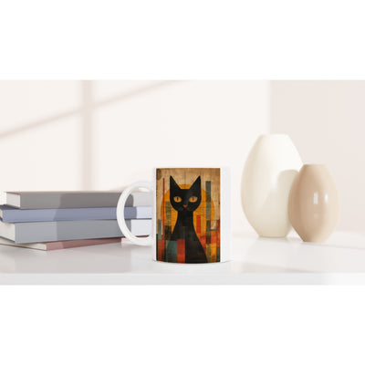 Taza Blanca con Impresión de Gato "Miau Modernista" Michilandia | La tienda online de los fans de gatos