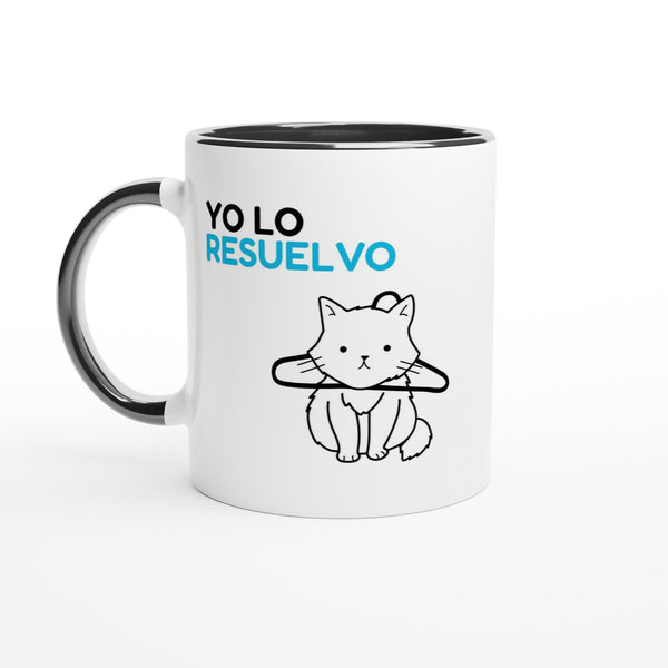 Taza Bicolor con Impresión de Gato "En Apuros"