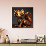 Póster semibrillante de gato con marco de madera "Gato Dragón Dorado"