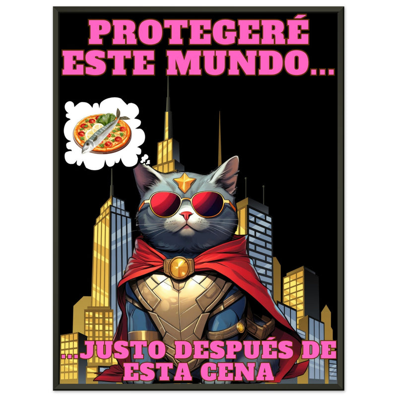 Póster Semibrillante de Gato con Marco Metal 