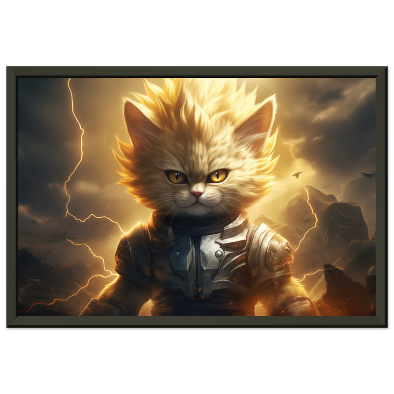 Póster Semibrillante de Gato con Marco Metal "El Último Saiyajin Felino" Michilandia | La tienda online de los fans de gatos