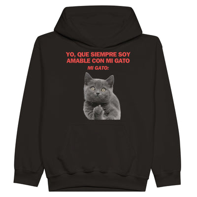 Sudadera con capucha júnior estampado de gato "Desafío Gatuno" Michilandia | La tienda online de los fans de gatos