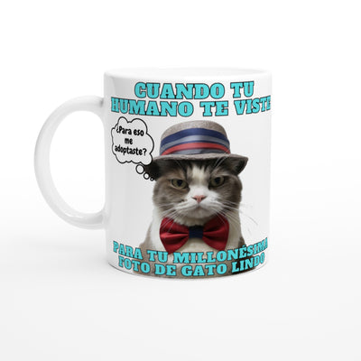 Taza blanca con impresión de gato 