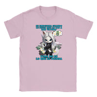 Camiseta Junior Unisex Estampado de Gato "Ultima?" Rosa claro