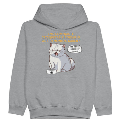 Sudadera con capucha júnior estampado de gato "Croquetas Mágicas" Michilandia | La tienda online de los fans de gatos