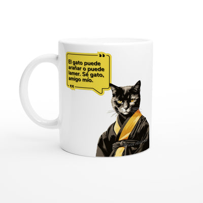 Taza blanca con impresión de gato 