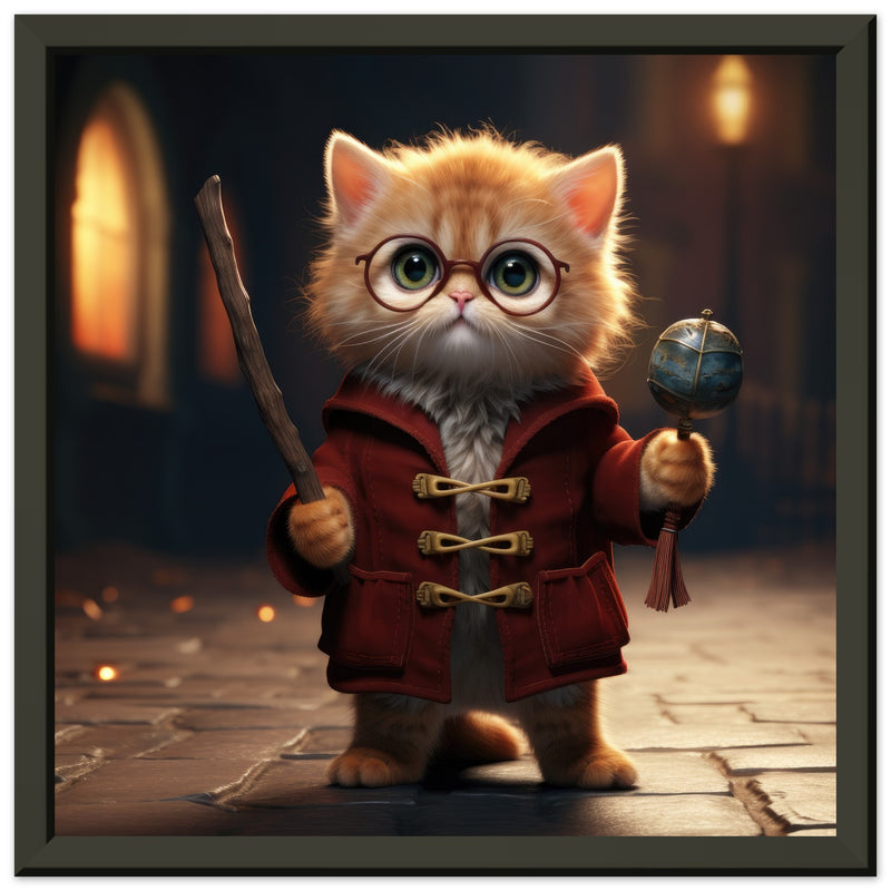 Póster semibrillante de gato con marco metal "Michi harry Potter" Gelato