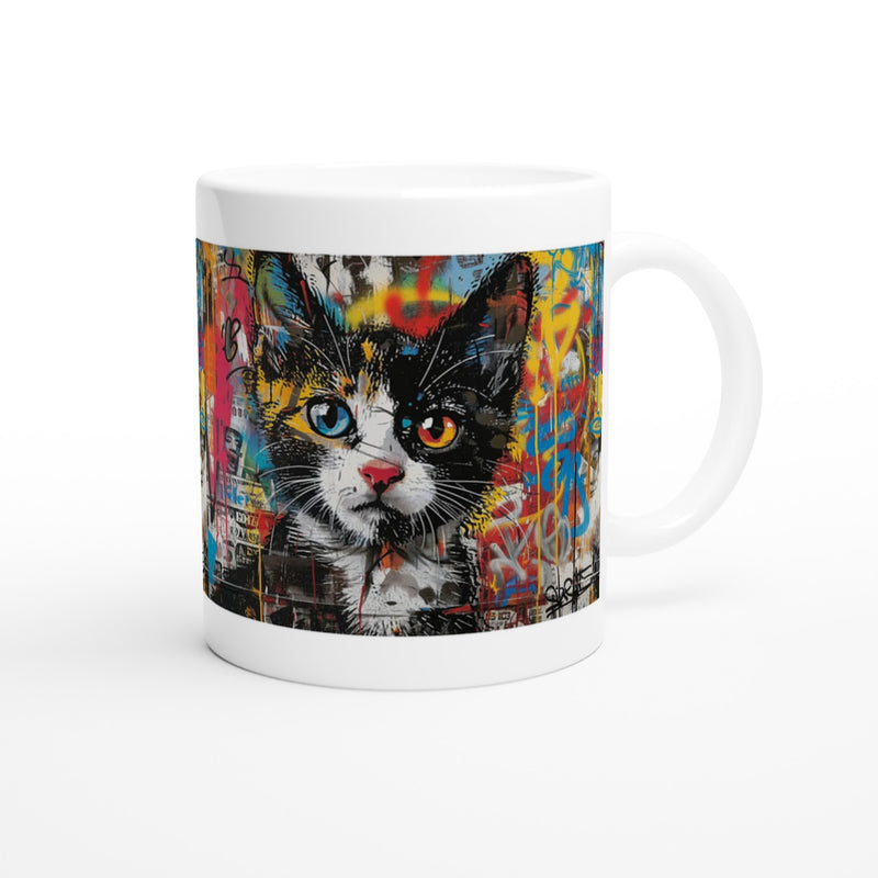 Taza Blanca con Impresión de Gato "Murales Miau" Michilandia | La tienda online de los fans de gatos