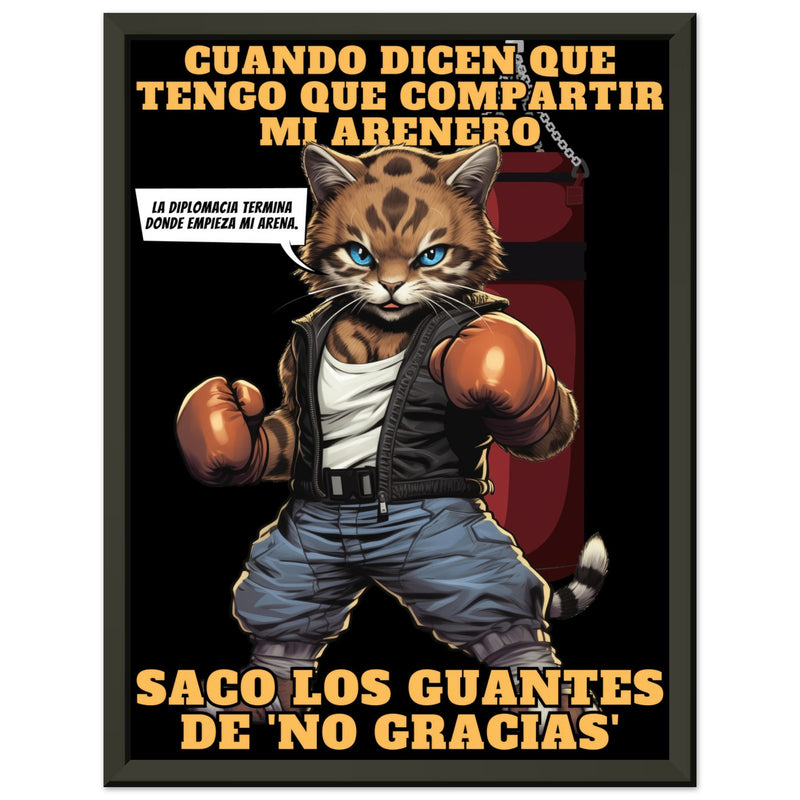 Póster Semibrillante de Gato con Marco Metal "Guardián del Arenero" Michilandia | La tienda online de los fans de gatos