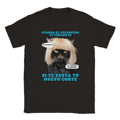 Camiseta unisex estampado de gato "El Desastre Peluquero" Michilandia | La tienda online de los amantes de gatos