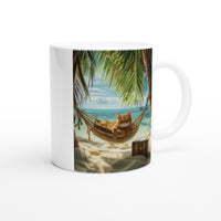 Taza Blanca con Impresión de Gato "Hamaca y Horizonte" Michilandia | La tienda online de los fans de gatos