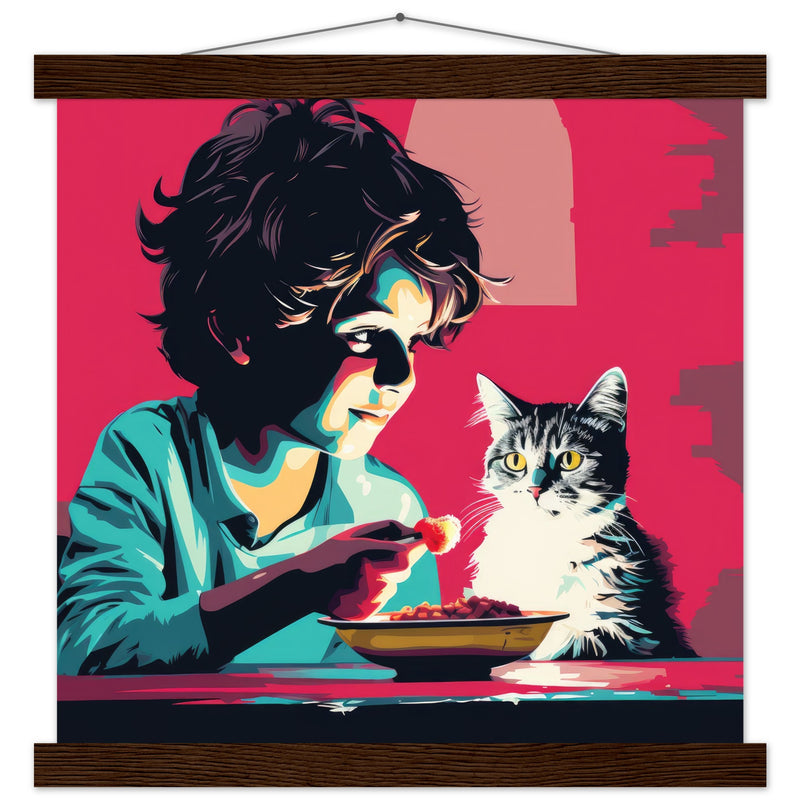 Póster semibrillante de gato con colgador "Michi con Hambre" Gelato