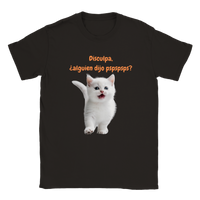 Camiseta unisex estampado de gato "¿alguien dijo pspspsps?" Black