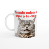 Taza Blanca con Impresión de Gato "Risa Culpable" Michilandia | La tienda online de los fans de gatos