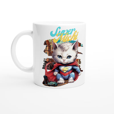 Taza blanca con impresión de gato 