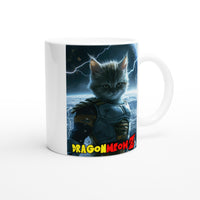 Taza Blanca con Impresión de Gato "Saiyan Cósmico" Michilandia | La tienda online de los fans de gatos