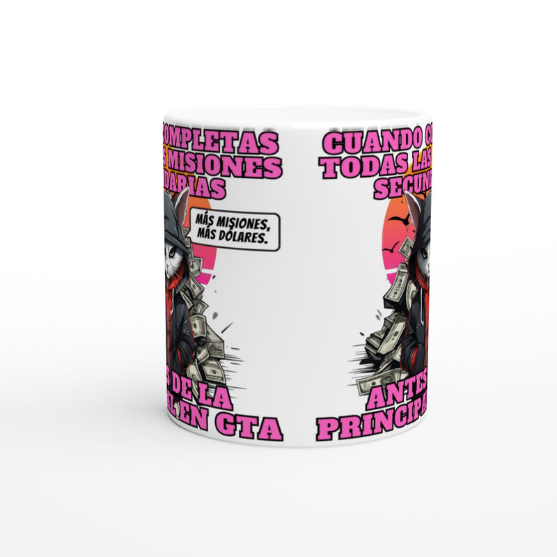 Taza Blanca con Impresión de Gato "GTA: Gato Theft Auto" Michilandia | La tienda online de los amantes de gatos