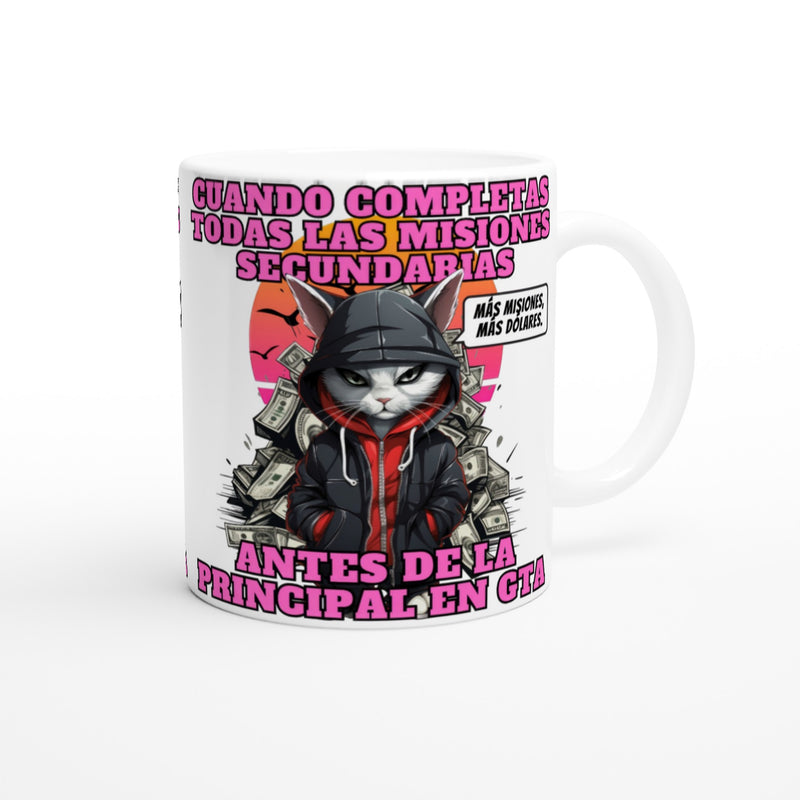 Taza Blanca con Impresión de Gato "GTA: Gato Theft Auto" Michilandia | La tienda online de los amantes de gatos