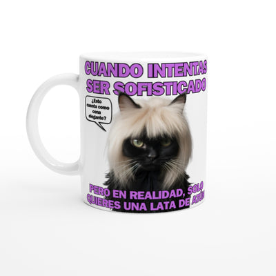 Taza Blanca con Impresión de Gato 