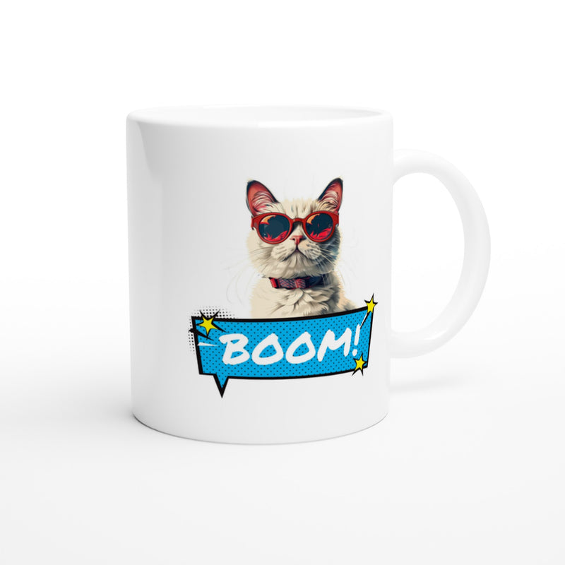 Taza Blanca con Impresión de Gato "Explosión Miau" Michilandia