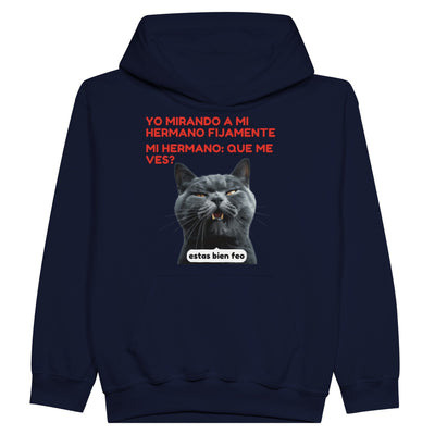 Sudadera con capucha júnior estampado de gato "Sarcasmo Felino" Michilandia | La tienda online de los fans de gatos