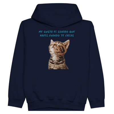 Sudadera con capucha júnior estampado de gato "Silencio Melódico" Michilandia | La tienda online de los fans de gatos