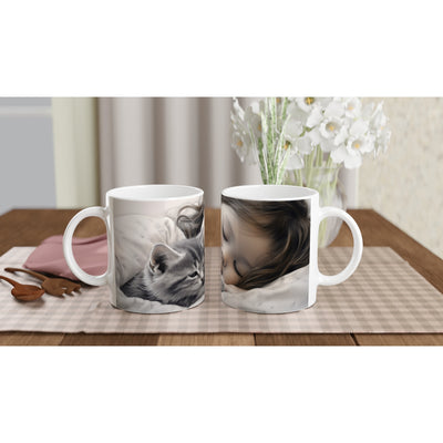 Taza blanca con impresión de gato 