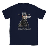 Camiseta júnior unisex estampado de gato "I'll Be Back" Navy