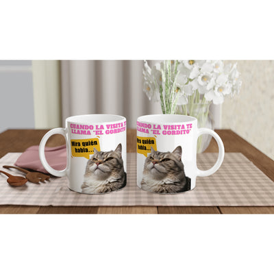 Taza blanca con impresión de gato 