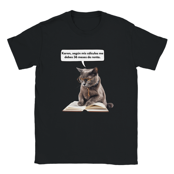 Camiseta unisex estampado de gato "Karen paga la renta"