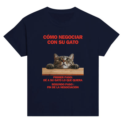 Camiseta Junior Unisex Estampado de Gato "Tácticas de Negociación" Michilandia | La tienda online de los fans de gatos