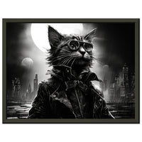 Póster semibrillante de gato con marco metal "Comisario Peludo de Gotham" Gelato