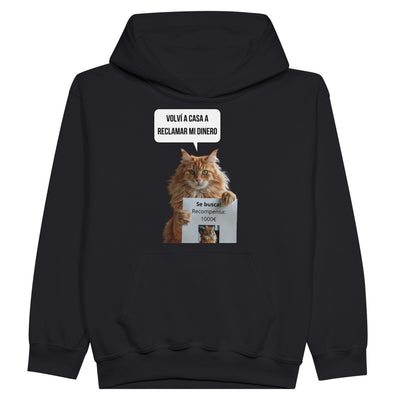 Sudadera con capucha júnior estampado de gato "Recompensa Miau" Michilandia