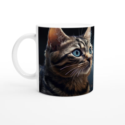 Taza blanca con impresión de gato 