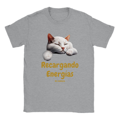 Camiseta unisex estampado de gato "Recargando Violencia" Gelato