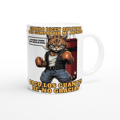 Taza Blanca con Impresión de Gato "Guardián del Arenero" Michilandia | La tienda online de los fans de gatos